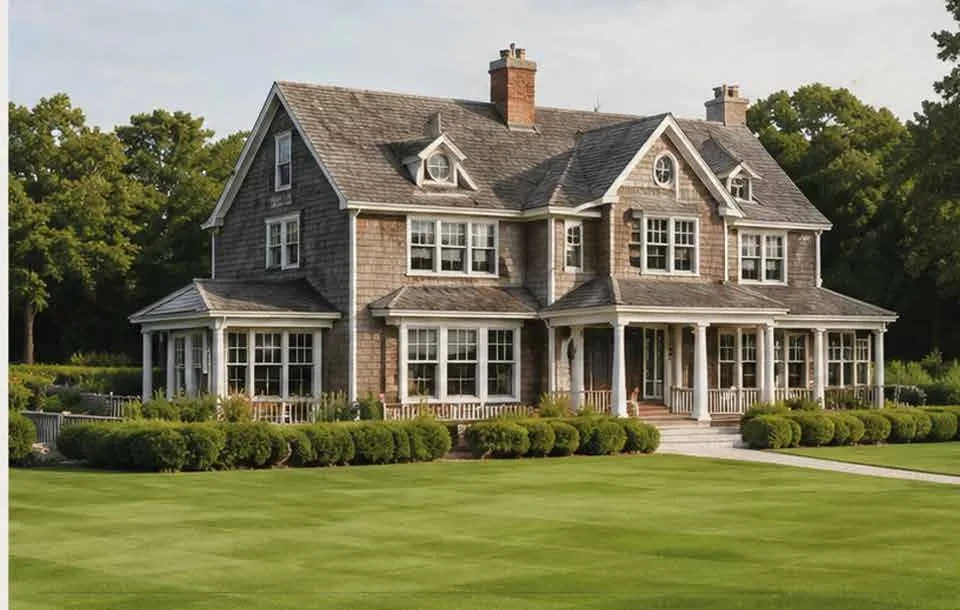 Casa de tejuelas de los Hamptons junto a la cancha